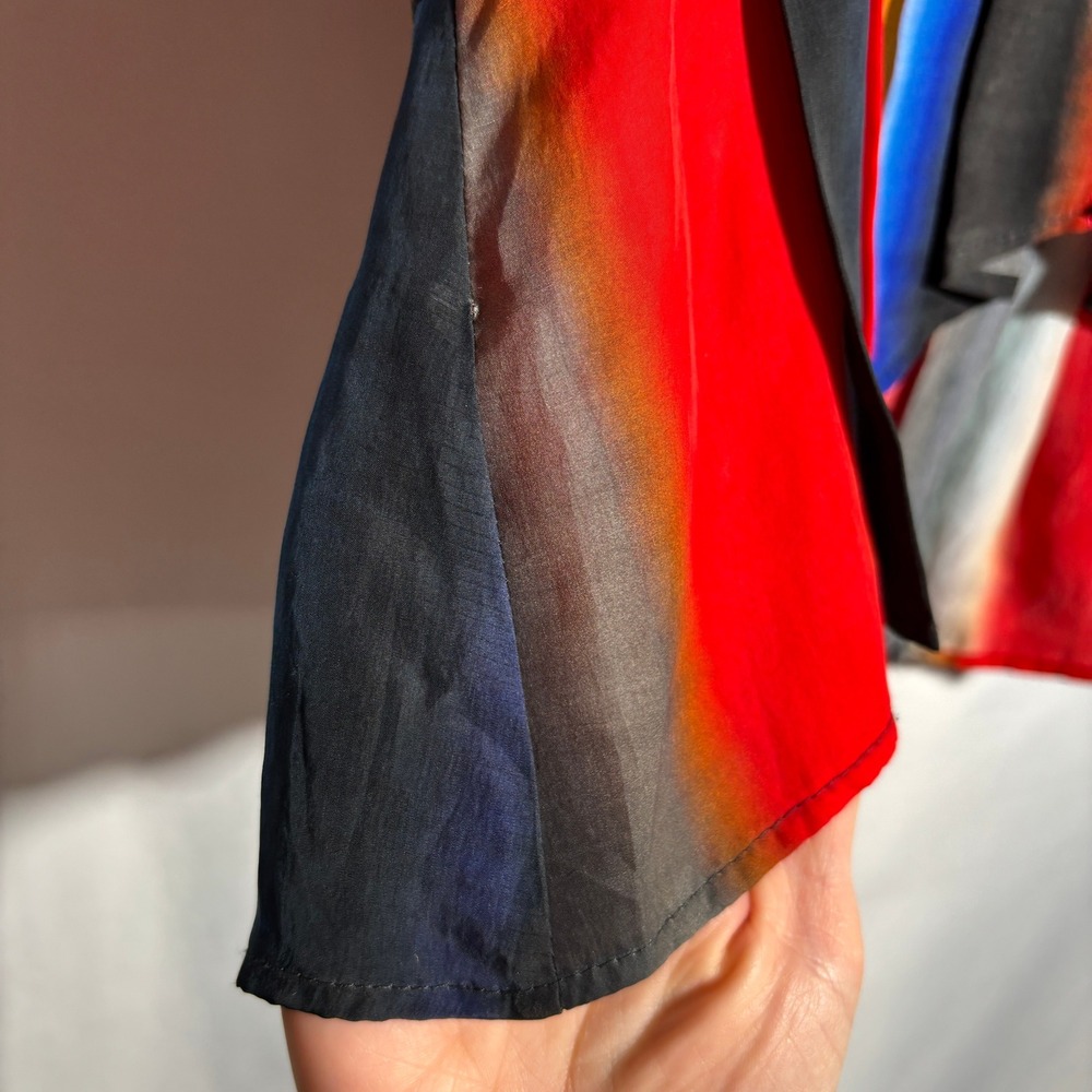 Katharine Kidd Rainbow Ombre Silk Peplum Top V Neck Puff Sleeve Colorful Crop S - Picture 5 of 8